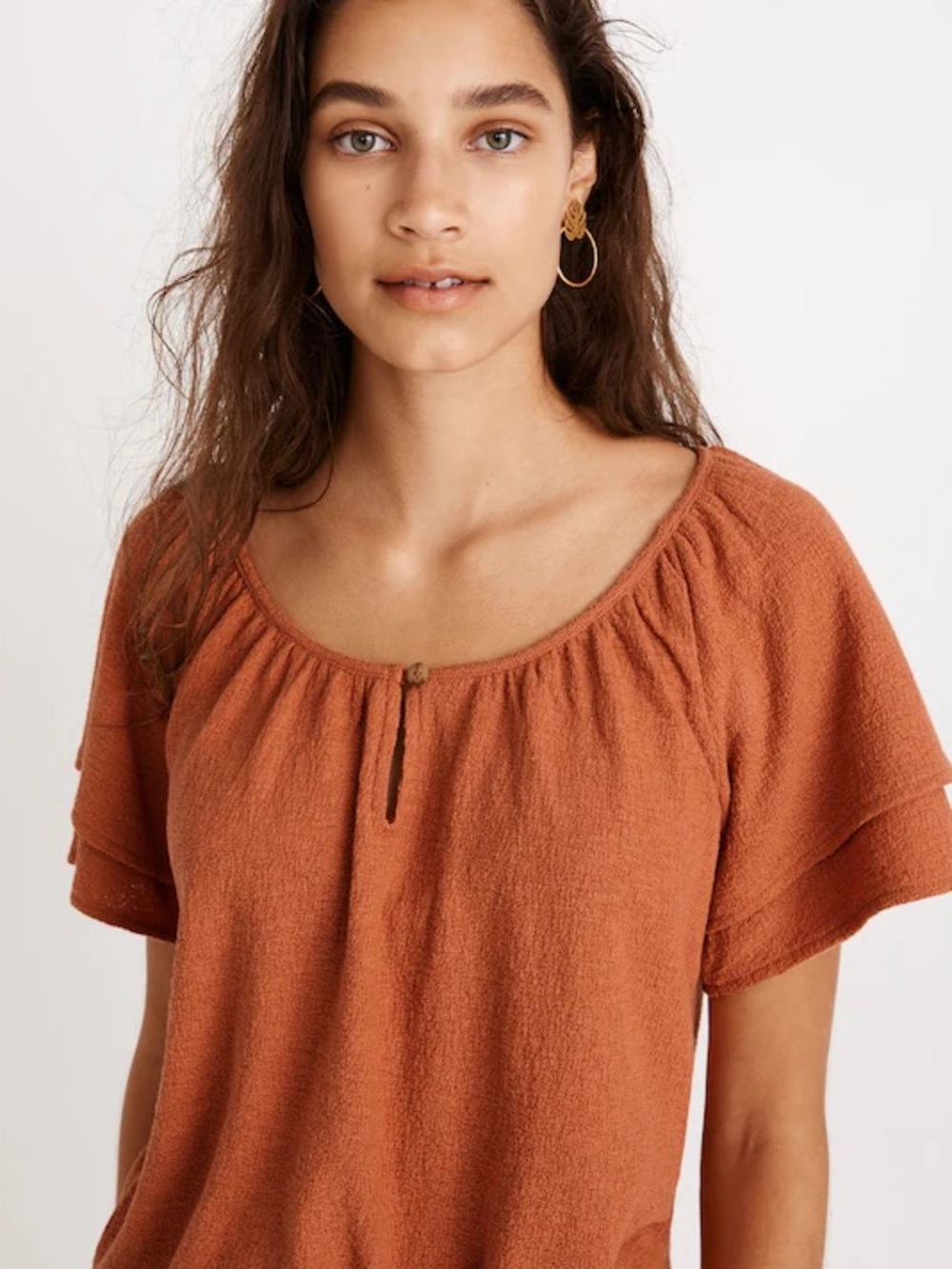 Madewell Rust Textured Short Sleeve Peasant Top Size S Boho Classic Casual - Picture 8 of 8